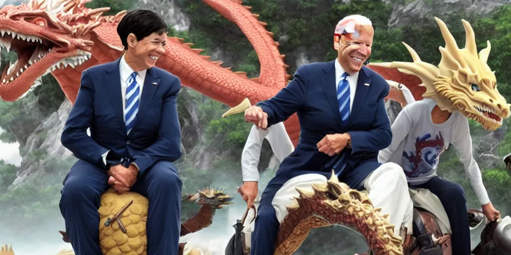 Image similar to joe biden riding a dragon studio ghibli