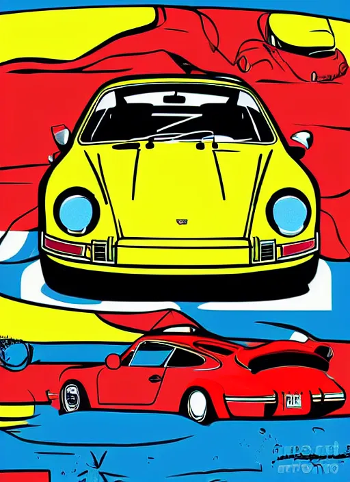 Image similar to pop art illustration of the porsche 9 1 1