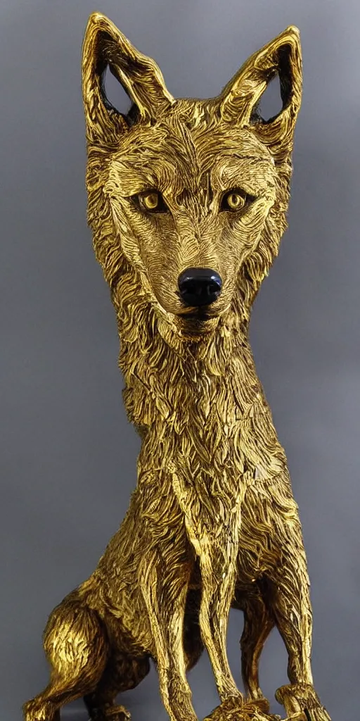 Image similar to gorgeous wolf statue with gold filigree