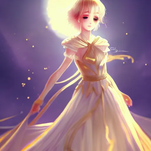 Image similar to royal anime girl wearing white and golden dress , digital painting , artstation , devian art , 4k , HD , digital art