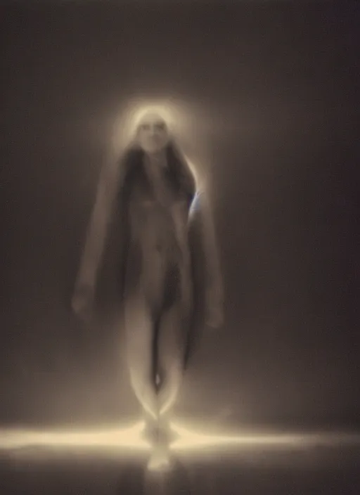 Prompt: symmetrical females ascending astral projection, strong glowing aura, motion blur, long exposure, film grain, cinematic lighting, experimental film, shot on 1 6 mm