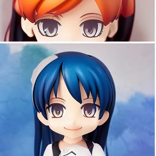 Image similar to beautiful water color concept art of face detailing cute nendoroid girl in the style of idol master, toon rendering, close-up, flat, lacking in three-dimensionality, flat tone