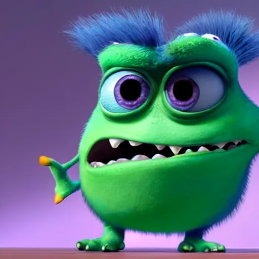 Prompt: mike wazowzki with two eyes, pixar's monster Inc cgi