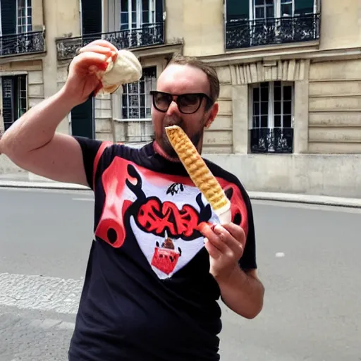 Prompt: satan eating ice cream in paris