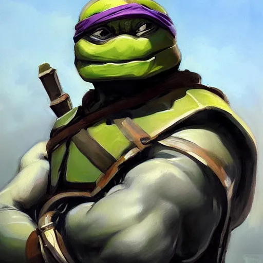 Image similar to greg manchess portrait painting of armored donatello of tmnt as overwatch character, medium shot, asymmetrical, profile picture, organic painting, sunny day, matte painting, bold shapes, hard edges, street art, trending on artstation, by huang guangjian and gil elvgren and sachin teng