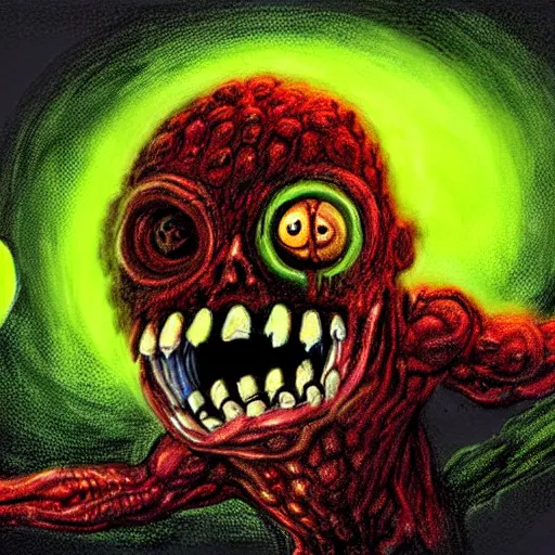 Image similar to a tennis ball monster ,tennis ball,zombie ,chalk digital art, fantasy, magic, trending on artstation, ultra detailed, professional illustration by Basil Gogos