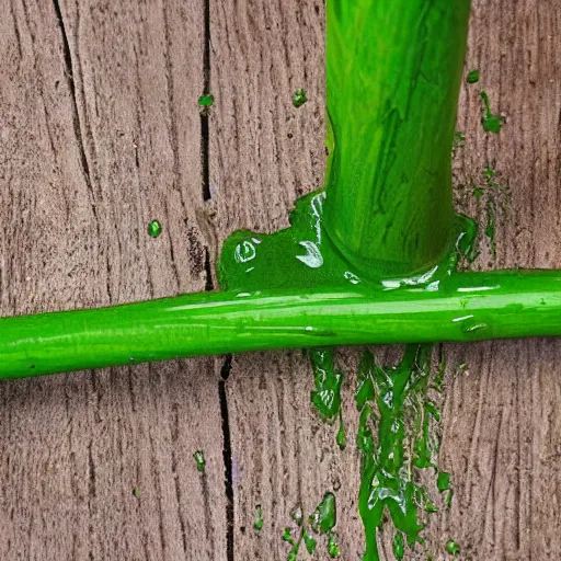 Prompt: wood cane with green slime on it,