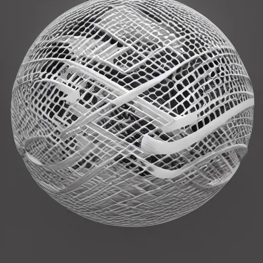 Prompt: : sphere sculpture covered with white maze pattern,hyper detailed art station  parabolic lighting contest winners unrealengine trending on artstation,cinematic, hyper realism, high detail, octane render, 8k