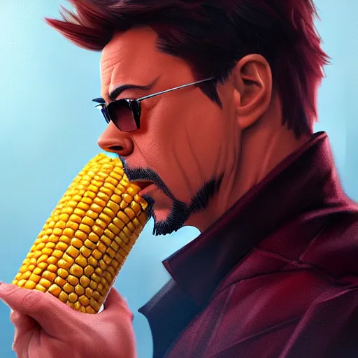 Image similar to tony stark is corn on the cob, hyperdetailed, artstation, cgsociety, 8 k