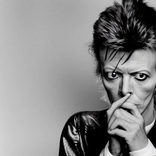 Image similar to photo of David bowie smoking a cigarette, high quality