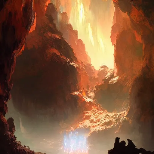 Image similar to a painting of a glowing gem filled cave 4k detailed ross tran gurney frank frazetta skeeva gal barkan matayosi high fantasy concept key art