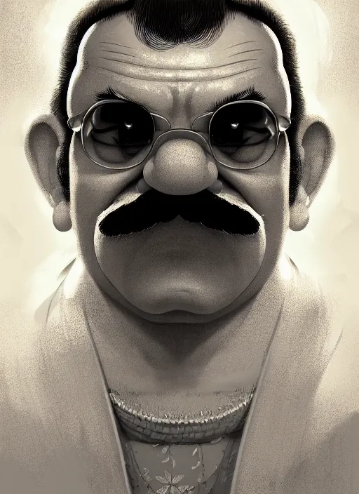 Image similar to portrait of wario from warioware, intricate, elegant, glowing lights, highly detailed, digital painting, artstation, concept art, smooth, sharp focus, illustration, art by wlop, mars ravelo and greg rutkowski