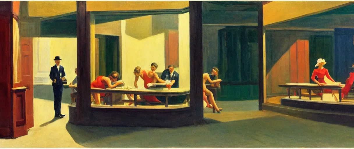 Prompt: three cups only do i propose for sensible men. one for health, the second for love and pleasure, the third for sleep ; when these have been drunk up, wise guests make for home, in the style of a beautiful edward hopper painting