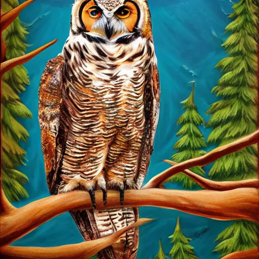 Image similar to ! dream colorful great horned owl detailed painting 4 k