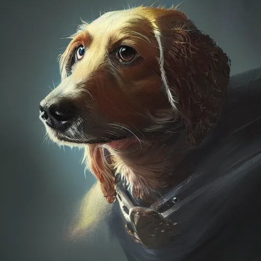 Image similar to Portrait of a dog as a sorcerer, magic, fantasy, D&D, intricate, cinematic lighting, highly detailed, digital painting, artstation, concept art, smooth, sharp focus, illustration, art by Artgerm and Greg Rutkowski