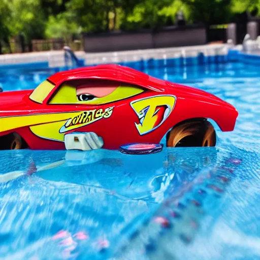 Image similar to lightning mcqueen in a swiming pool