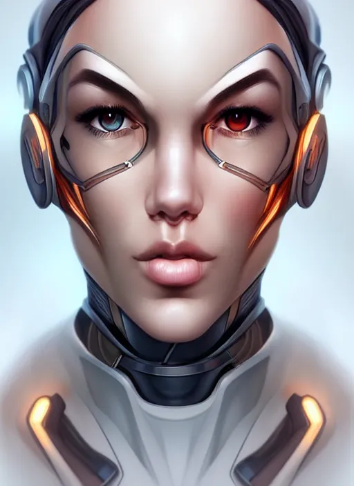 Prompt: portrait of a cyborg woman by Artgerm, face turns left (((((face turns right))))), eyes closed , biomechanical, hyper detailled, trending on artstation