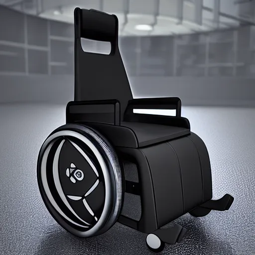 Image similar to a wheelchair, a computer rendering by an gyeon, behance contest winner, panfuturism, hard surface modeling, behance hd, rendered in cinema 4 d