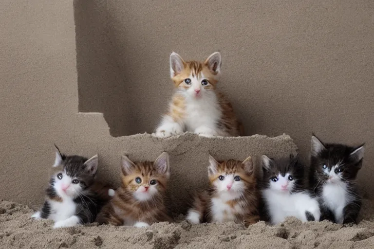 Image similar to kittens and a castle made of sand