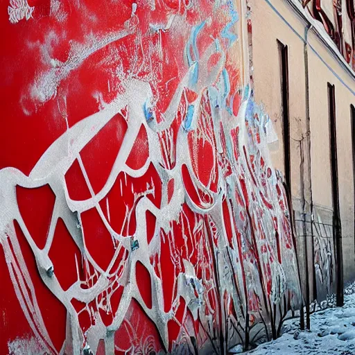 Image similar to abstract, intricate, 3 d, fidenza, red white, ice style graffiti, by friedrich caspar david.