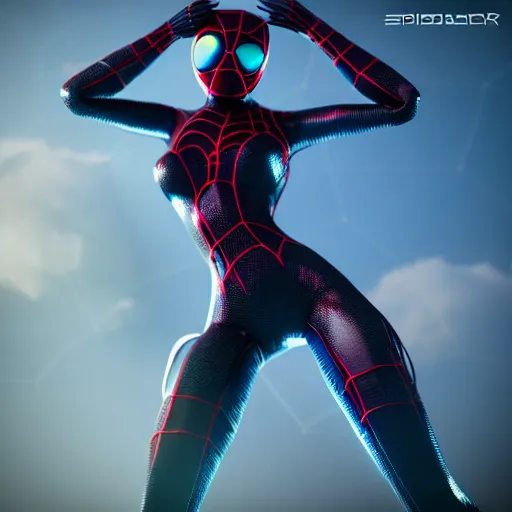 Image similar to futuristic spiderwoman ,highly detailed, 4k, HDR, award-winning, artstation, octane render