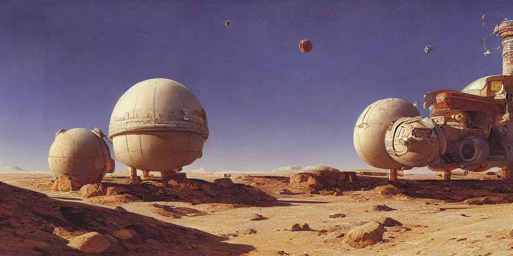 Image similar to soviet space round station in the desert by asher brown durand, stefan koidl, ivan shishkin,