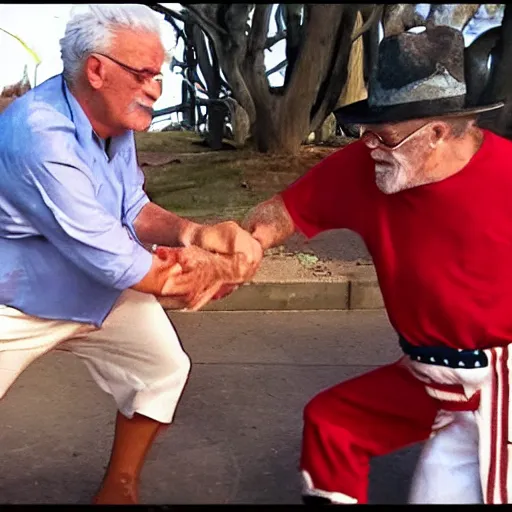 Prompt: Grandpa KFC fights with Uncle McDonald