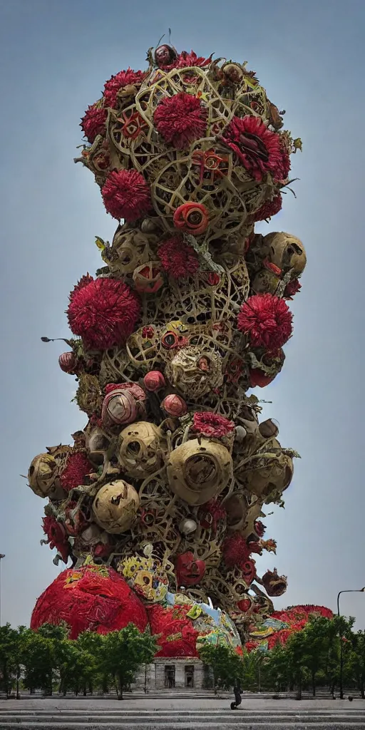 Image similar to colossal grotesque flower made from unfulfilled communist dreams in the middle of abandoned post soviet constructivist cityscape, Stalinist architecture, ultradetailed, Intricate by Hayao Miyazaki and Josan Gonzalez and Makoto Shinkai and Giuseppe Arcimboldo and Wes Anderson