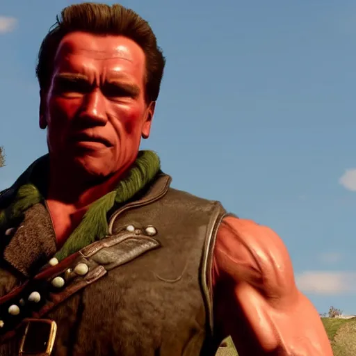 Prompt: Arnold Schwarzenegger in red dead redemption 2 4K detail