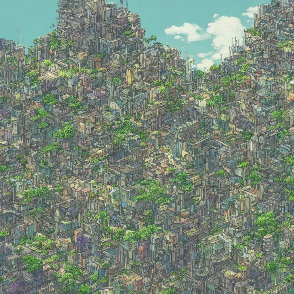 Image similar to a view of a solarpunk city in the style of studio ghibli