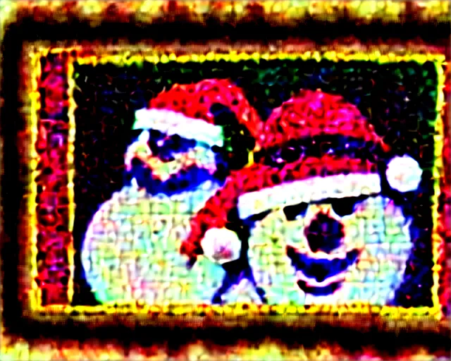 Image similar to 8 0's christmas special, featuring frosty the snowman, the band kiss, and the harlem globe trotters, frame from vhs tape