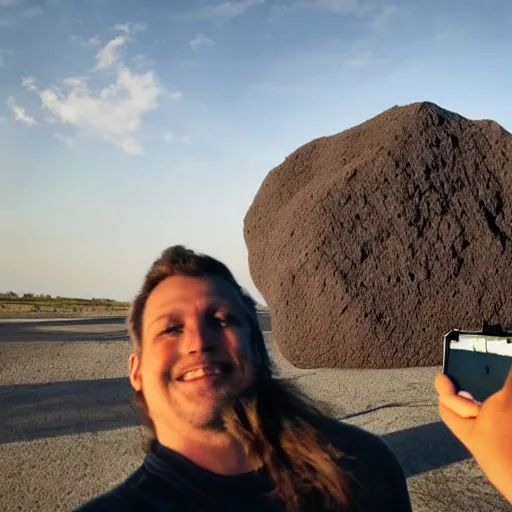 Image similar to T rex taking a selfie with asteroid in background