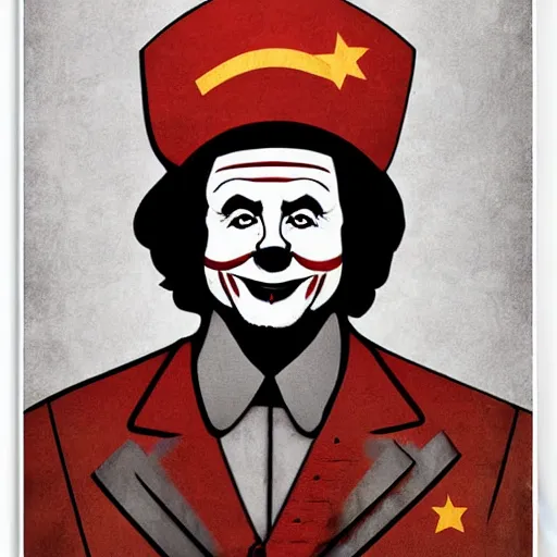 Image similar to communist clown portrait, propaganda style, poster