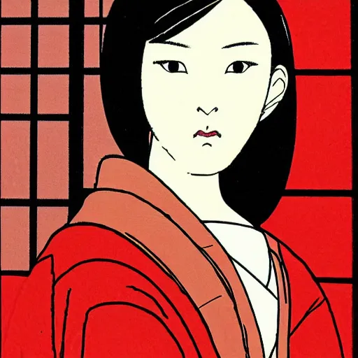 Prompt: Portrait of a beautiful Japanese woman by Toshio Saeki