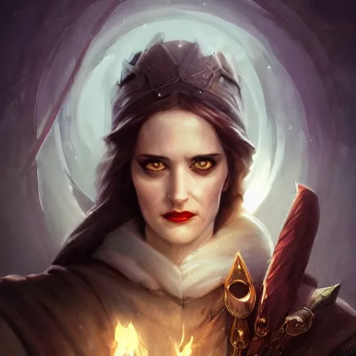 Image similar to grumpy eva green, ice mage, dnd character art portrait, epic composition, matte fantasy painting, deviantart artstation, by jason felix by steve argyle by tyler jacobson by peter mohrbacher, cinema, masterpiece