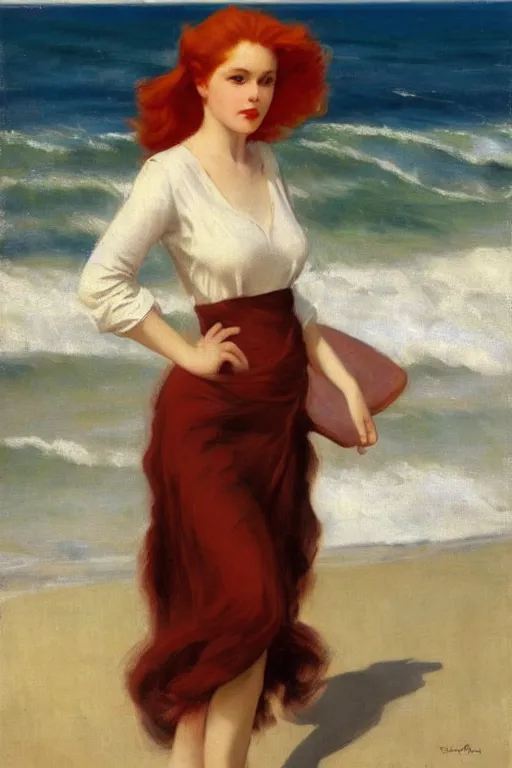 Image similar to a red haired girl beach vittorio matteo corcos