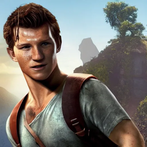 Prompt: tom holland as nathan drake from uncharted, cinematic lightning