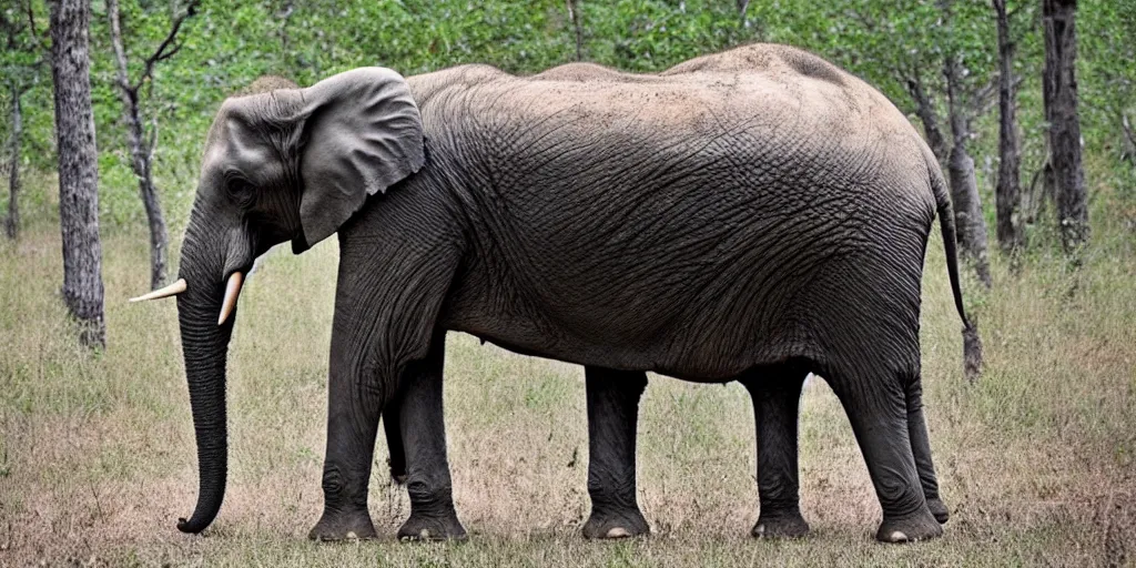 Image similar to photo of an elephant, there is a forest growing out from the skin of it's back