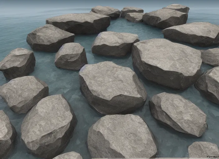 Image similar to bunch of rocks that are in the water, concept art by senior environment artist, polycount contest winner, environmental art, concept art, artstation hq, sketchfab