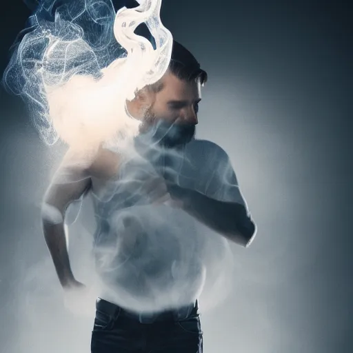 Image similar to man - shaped swirling smoke, octane render, dramatic lighting, cinematic