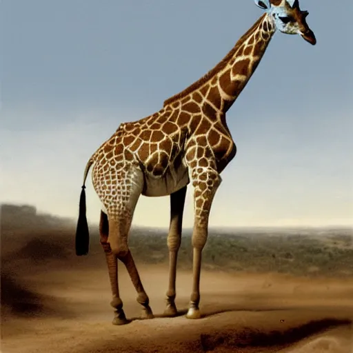 Prompt: a Matte Painting of of a giraffe clipping his toenails,