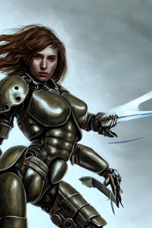 Prompt: a photorealistic painting of an attractive young girl, partially clothed in dirty metal-plated battle armor, dirty olive skin, long dark hair, beautiful bone structure, perfectly symmetrical face, perfect eyes, intricate, elegant, action pose, digital painting, concept art, illustration, sharp focus, minimal artifacts, volumetric lighting, from Metal Gear, in the style of Ruan Jia and Mandy Jurgens and Greg Rutkowski, trending on Artstation, award winning