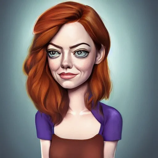 Prompt: emma stone portrait julio cesar and isabelle staub and david ardinaryas lojaya, disney cartoon face, glamorous, character art, digital illustration, big eyes, semirealism, realistic shaded perfect face, fine details, realistic shaded lighting, soft and blurry