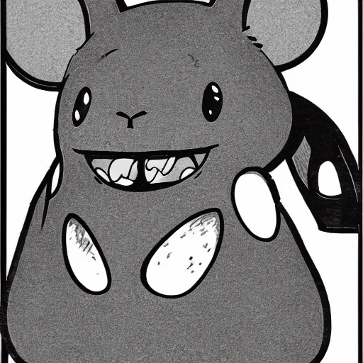 Image similar to mouse, illustrated by mato and ken sugimori, manga, black and white illustration