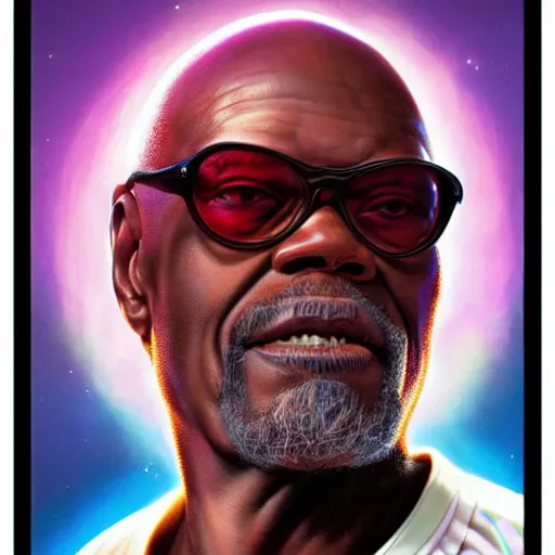 Image similar to cosmic portrait of Samuel L. Jackson, Pixar style, by Tristan Eaton Stanley Artgerm and Tom Bagshaw.