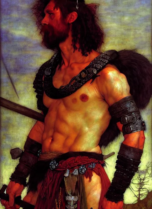 Prompt: barbarian, full body, dnd character art portrait, dramatic lighting, vivid colors by edgar maxence and caravaggio and michael whelan.