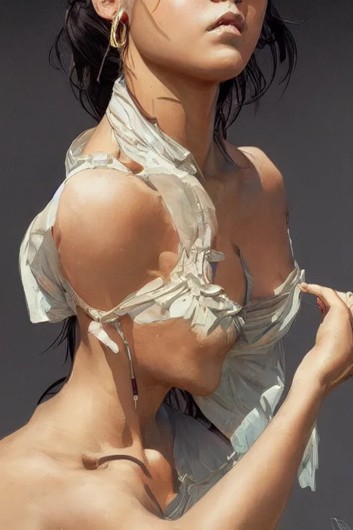 Prompt: portrait en buste of isabela moner, highly detailed, digital painting, artstation, concept art, sharp focus, illustration, art by artgerm and greg rutkowski and alphonse mucha