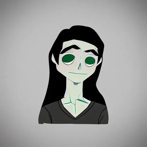 Image similar to young man portrait, black hair, skinny, sleep deprived, corpse bride art style