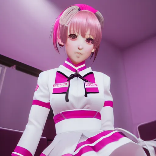 Image similar to pink and white luxurious seifuku uniform styled by dolce and gabanna, high - end, elegant, stylish, unreal engine, studio lighting, 4 k quality