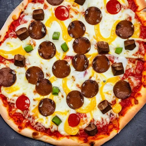 Image similar to pizza with cheeseburgers as toppings